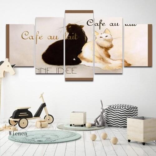 Nordic Minimalism Cute Cat Five Pieces Posters Hd Print Canvas Painting Photos Living Room Home Decorations Wall Art Frameless