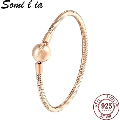 Somi l ia TOP SALE Authentic 100% 925 Sterling Silver plated Rose Gold Snake Chain Bangle & Bracelet for Women Luxury Jewelry