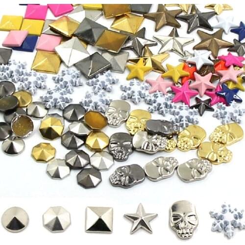 100Pcs Multishape Hot Fix Rhinestones Star/Round/Square/Skull Metal Hotfix Studs Copper Punk Rivet For Leather Iron On Clothes