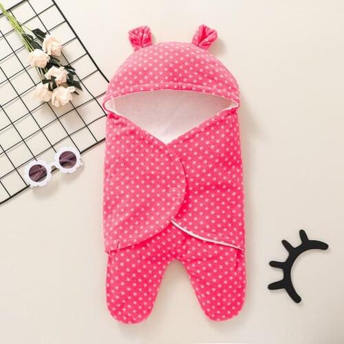 Newborn Baby Boys Girls Thick Fleece Warm Sleeping Blanket Hoodie SwaddleWrap Blanket Little Ear Hoodie Warm Blanket Outfits