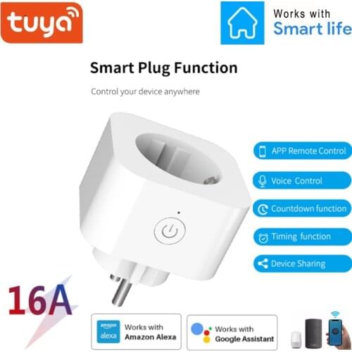 EU 16A Smart Plug WiFi Socket Power Monitor Timing Function Tuya Smart Life APP Control Works With Alexa Google No Hub Required
