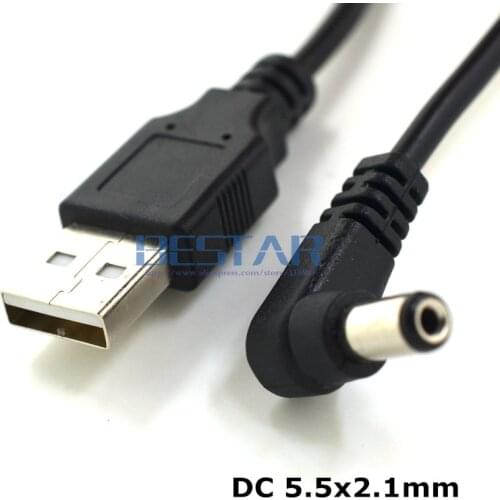 USB 2.0 to DC 5.5mm / 2.1mm 5.5 * 2.1 mm 5.5x2.1 tubular 5 Volt DC Barrel Jack Power charge Cable 1m Elbow Right Angle Design