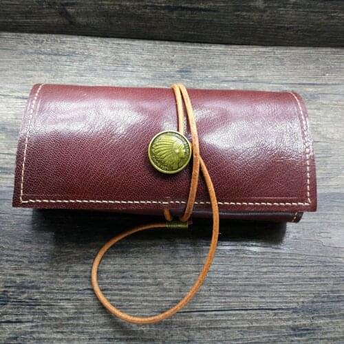 Retro Tied Rope Metal Buckle Leather Tobacco Pouch Bag Portable Single Double Pipe Tobacco Storage Clutch Bag Fashion Gift