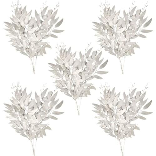 5Pcs Artificial Leaves Branch Decorative Artificial Bouquet Fake Leaves For Home Wedding Party Decor Vine Faux Foliage Plants