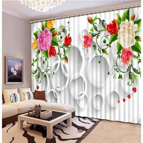 Window Blackout Luxury 3D Curtains Red rose Digital Print 3D Blackout Curtains For Living room flower curtains