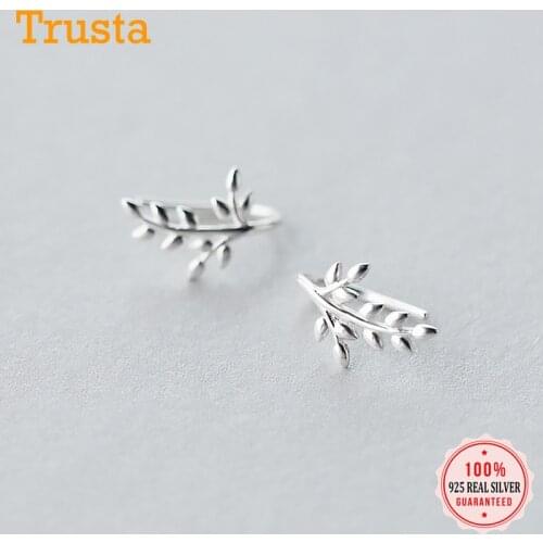 Trusta 100% 925 Solid Sterling Silver Nice Leaves Shape Earrings For Women Earring Sterling-silver-jewelry Brincos DS347