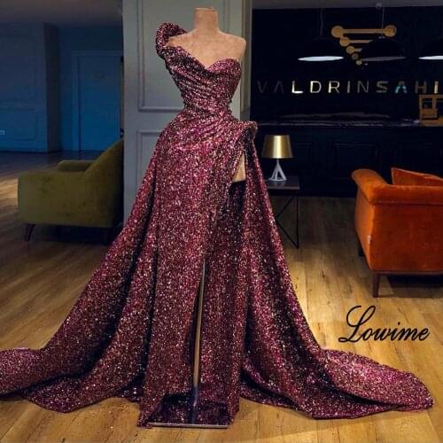 High Fashion Burgundy Sparkly Evening Dresses 2019 Mermaid Special Couture Strapless Zipper Back Women Prom Party Gowns Custom