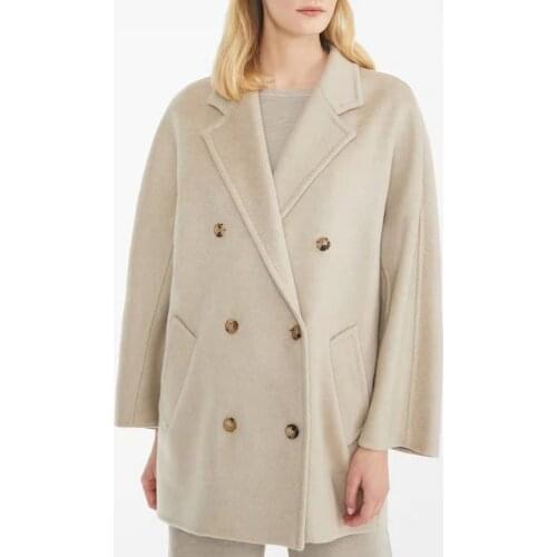 Winter Jacket Female Short Cashmere Coat Woman Classic Water Ripple Caramel Coat Autumn Warm Button Lapel Camel Navy Blue Coat