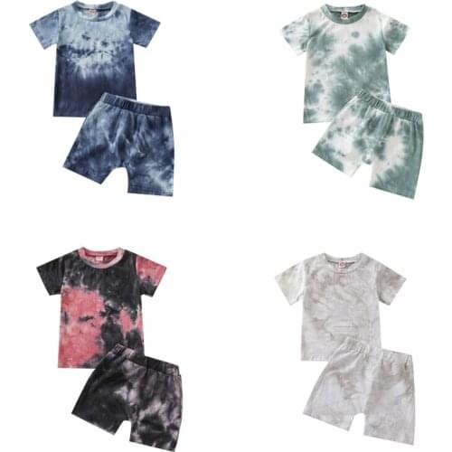 1-5Years Toddler Kids Boys Summer Clothes Outfits 2PCS Tied-Dye Short Sleeves O-neck T-Shirts+Elastic Waist Shorts Casual Sets