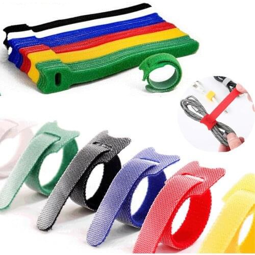 20Pcs color mixed color reusable fastening cable tie T-shaped Velcro cable tie Magic nylon finishing tool Color cable tie