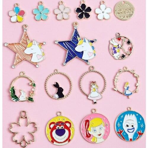 2020 alloy dripping oil color unicorn diy earrings keychain cherry blossom daisy alice material accessories