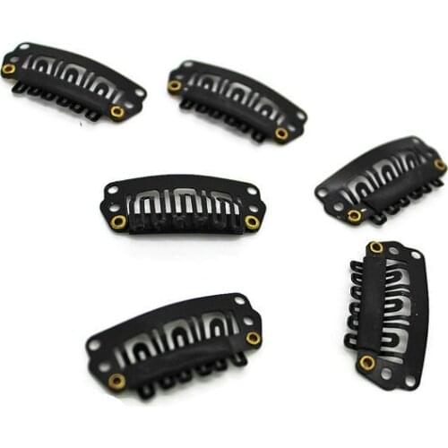 300pcs Black - Snap Clips for Hair Extensions / Weave - Weft Hair Combs - 1.1 Inch Wide size 28mm display