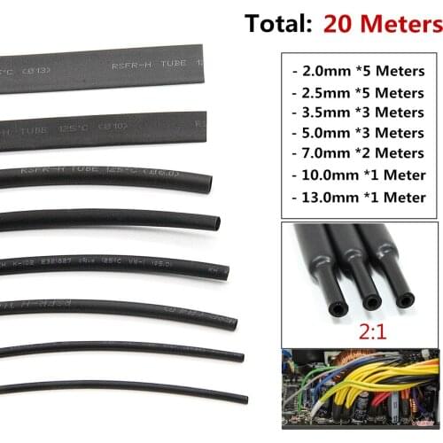 7 Sizes Heat Shrink Sleeving Tube Tube Assortment Kit Electrical Connection Electrical Wire Wrap Cable Waterproof Shrinkage 2:1