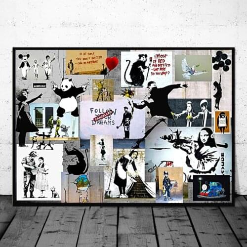 Abstract Banksy Graffiti Collage Art Canvas Painting Famous Prints and Posters Wall Pictures for Living Room Home Decor Unframed