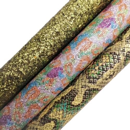 Army Green Glitter leather, Metallic Snake Pythons synthetic leather, Leopard Printed Glitter Sheets For Bows DIY 21x29CM KM745