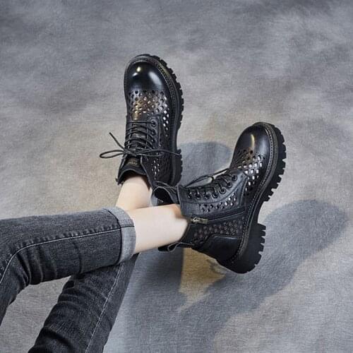 Sandals Women Summer New Fashion Womens Sandals 2021Cool Boots Womens Perforated Mesh Leather Short Boots Thick Heel Boots