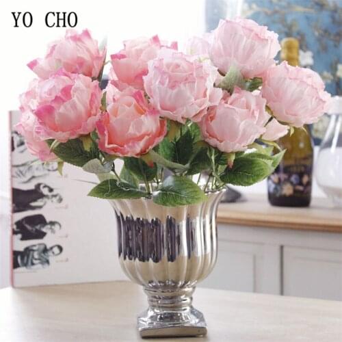 YO CHO Wedding Flower Bouquet Bridesmaid Bouquet Artificial Silk Flower 7 Heads Peony Pink Office Home Decor Wedding Supplies
