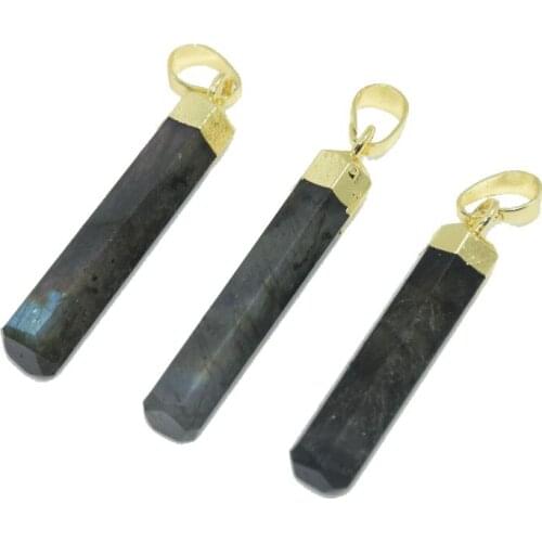 Long pendulum natural stone labradorite pendant womens cute reiki flash deep grey thin talisman gem stones jewel accessories