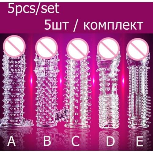 Highly Elastic Crystal Condom Reusable Penis Extender Sleeve Delay Ejaculation Penis Enlargement Intimate Goods Sex Toys For Men