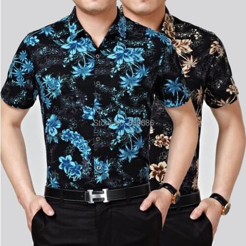 Summer New Fashion Flowers Print Short Sleeve Hawaiian Mens Cotton Shirt Tropical Man Floral Clothes