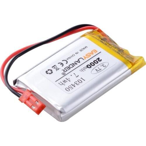 JST Connector 3.7V 2000mAh Rechargeable li-Polymer Li-ion Battery For GPS MP3 mp4 SPeaker PAD Power toyS plug 103450
