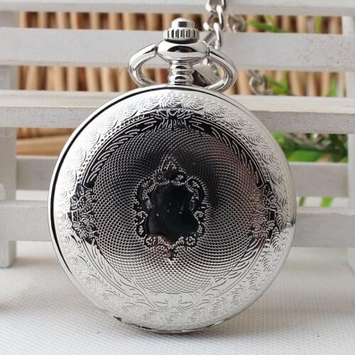 Silver Alloy Vintage Anti Pocket Watch Steampunk Double Hunter Mechanical Skeleton Pocket Watch Chain Anniversary Gift TJX095