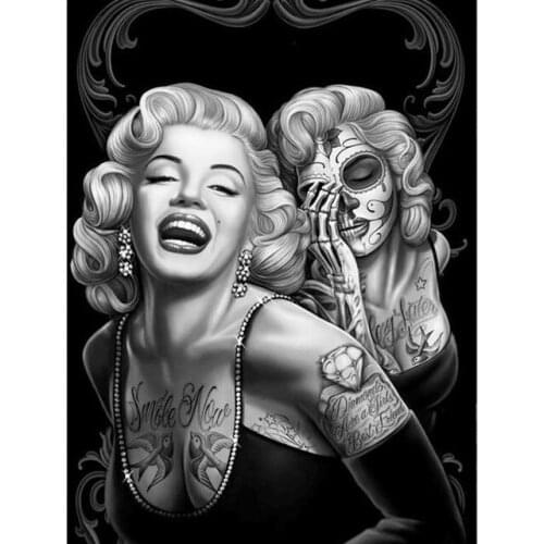 5D Diy Diamond Painting Black and White Marilyn Monroe Smoking Poster Portrait SquareRound Rhinestone Embroidery Cool Girl