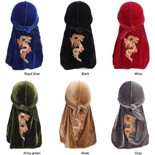 China Fashion Dragon Pattern Hair Caps Velvet Durag Sleeping Headwrap Women Men Turban Hair Accessories Headwear