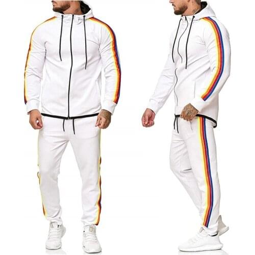 Autumn Men Fashion Striped Long Sleeve Hoodies+Pants Sets Male Zipper Tracksuit Sport Suit Mens Gyms Set Casual Sportswear Suit