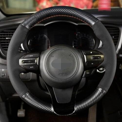 Car Steering Wheel Cover Hand-stitched Car Steering Wheel Covers DIY Soft Black Genuine Leather For Kia K5 /Optima 2014