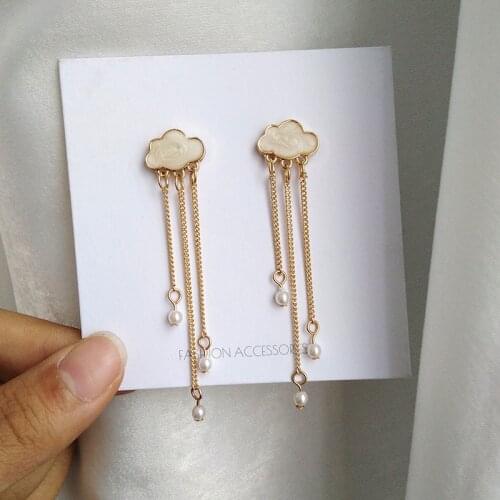 Creative Geometry Emulational Clouds Heavy Rain Earrings Temperamental Fashion Simulated-pearl Long Alloy Tassel Earrings