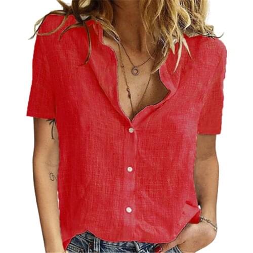 Summer Solid Color Short-Sleeved Polyester Shirt Women Casual Lapel Plus Size White Office Blouse Vinrage Loose Female Black Top