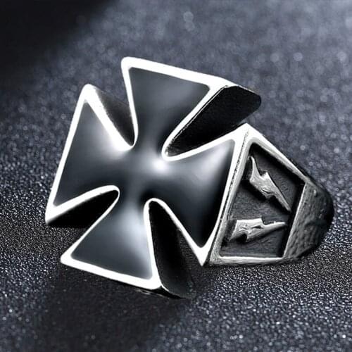 Stainless Steel Black lightning Cross Ring Men New Fashion Metal Electro-Optical Pattern Rings Accessories Party Jewelry
