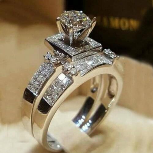 2019 New Crystal White Round Ring Set Brand Luxury Promise Engagement Ring Vintage Bridal Wedding Rings for Women Gifts