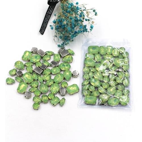 NEW 50pcs / bag mixed shape resin Light Green rhinestones faltback sew on rhinestone clothing earrings necklace accessories