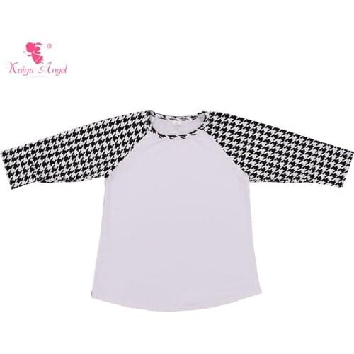 Icing Raglan Shirts Houndstooth Girl Clothes Ruffles 3/4 Sleeve Icing Raglans Top T Shirt Kids Children Clothes
