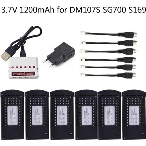 Upgrade 1200mAh 3.7V lipo Battery with 6-Port Charger for DM107S SG700 S169 For RC Quadcopter Spare Parts 3.7v Drone Battery 1S