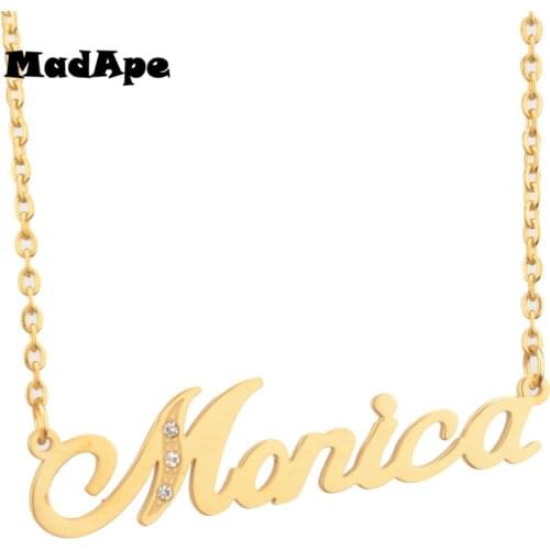 MadApe Stainless Steel "Monica" Name Necklace Customized Personalized Choker Any Name For Women, Custom Arabic Name Necklace