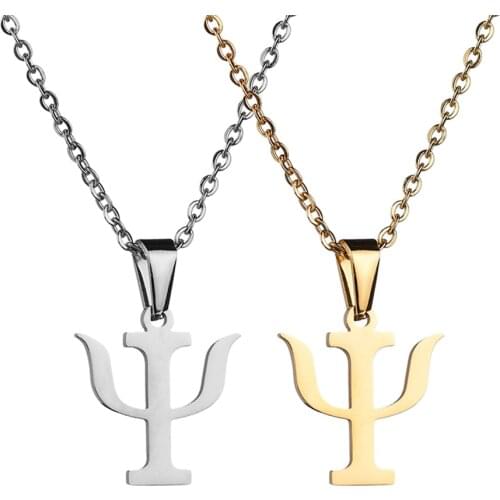 Trendy PSI Symbol Letter Men Women Pendants & Necklaces 316L Stainless Steel Gold Color Psychology Necklace Healing Jewelry Gift