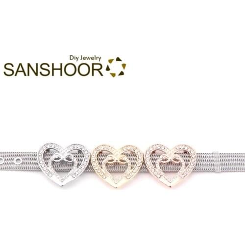 SANSHOOR 2.5*2.8cm Heart Infinity Big Slide Charms Fit 10mm Leather Wrap / Stainless Steel Keeper Bracelet For Women Gifts 6Pcs