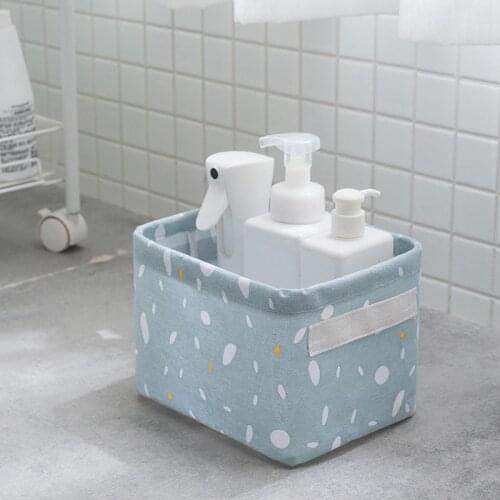 Foldable Sundries Storage Basket Cute Printing Cosmetics Container Desktop Organizer Multifunction Cotton Linen Fabric