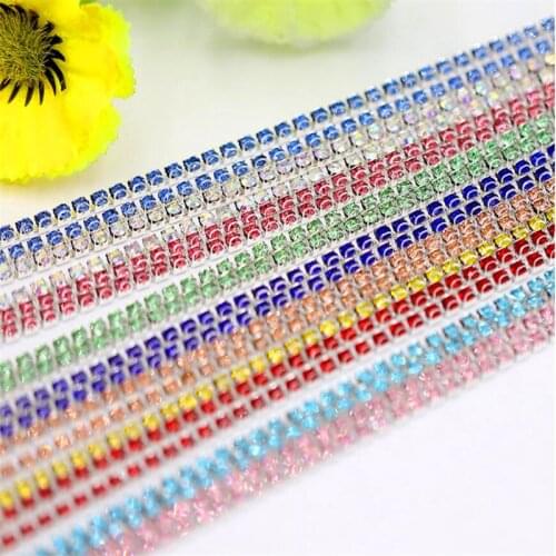 SS6 2mm glass Rhinestone silver D ear Claw rhinestones Chain dense crystal claw chain HH64