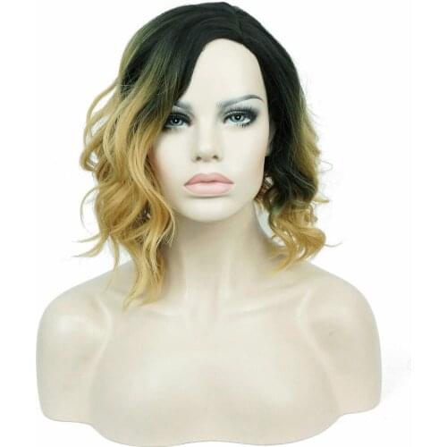 StrongBeauty Golden Ombre Wig Medium Curly Bob Cuts Hairstyle for Women Synthetic Full Wigs