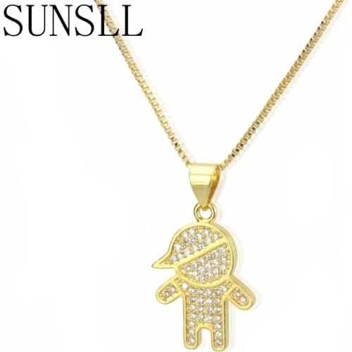 SUNSLL New gold / silver color copper white cubic zirconia boy necklace for childen fashion party simple jewelry pendant gifts