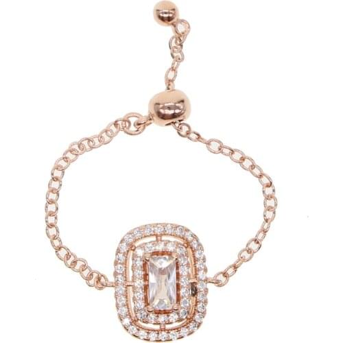 Wedding engagement gift delicate adjust chain jewelry ring 2018 latest design square shaped AAA bling cz elegant baguette rings