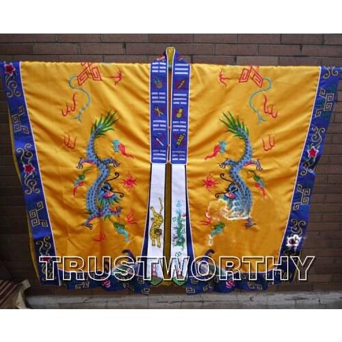 Unisex embroidery Taoism clothing Taoist martial arts suits uniforms priest cassockrobe garments yellow