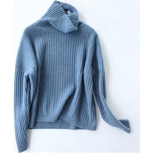 Large size pure cashmere turtleneck knit women fashion solid loose thick pullover sweater S-L retail wholesale