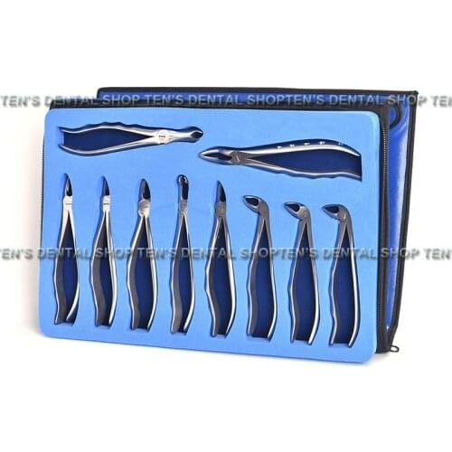 High quality 2018 10 pcs/set Tooth Extracting Forceps Pliers with Toolkit Dental Surgical Extraction Instruments