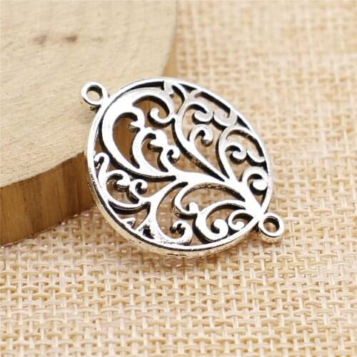 WYSIWYG 5pcs 24x30mm Charms Connector Antique Silver Color Round Pattern Connector DIY Jewelry Making Accessories