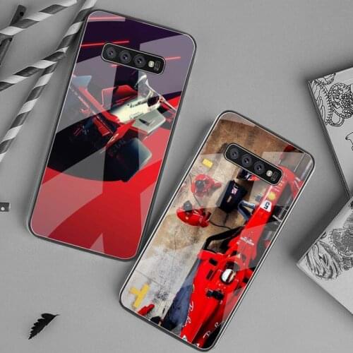 YJZFDYRM Formula 1 F1 Bling Cute Phone Case Tempered Glass For Samsung S20 Plus S7 S8 S9 S10 Plus Note 8 9 10 Plus